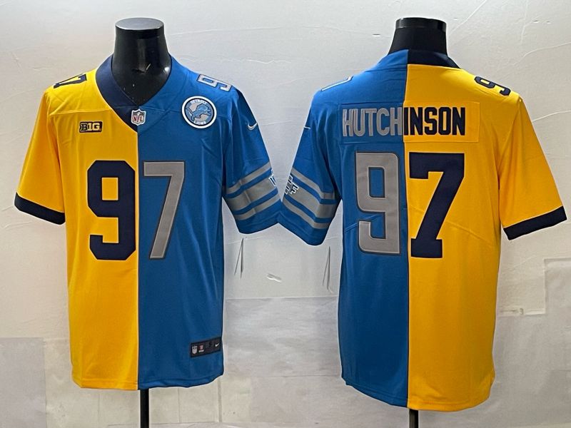 Men 2025 Detroit Lions 97 Hutchinson Blue yellow Nike Limited NFL Jersey 03